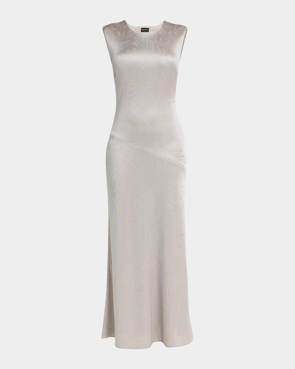 Printed Shiny Viscose Jacquard Maxi Dress